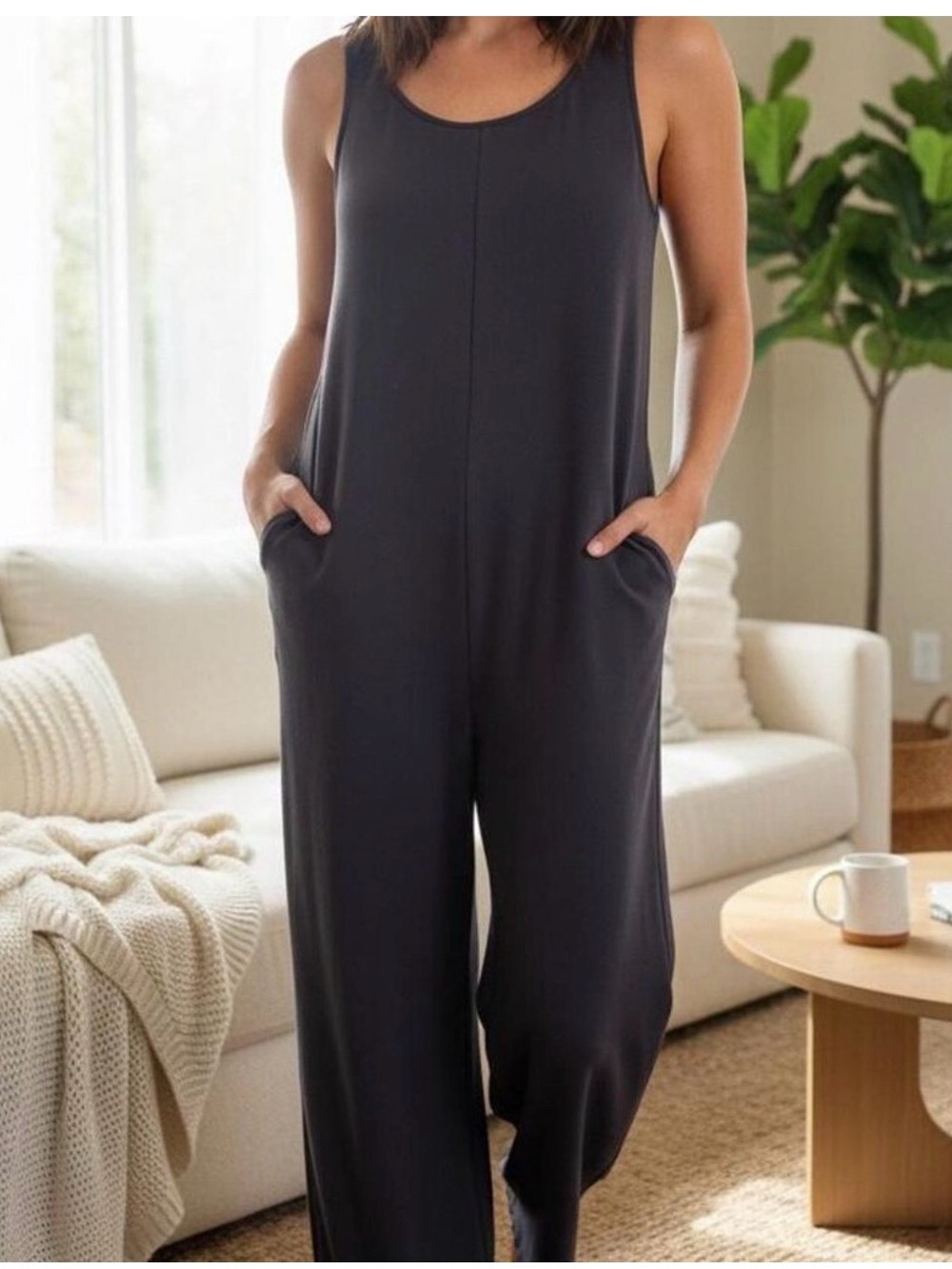Madewell Black Sleeveless Wide‑Leg Jumpsuit with Pockets
